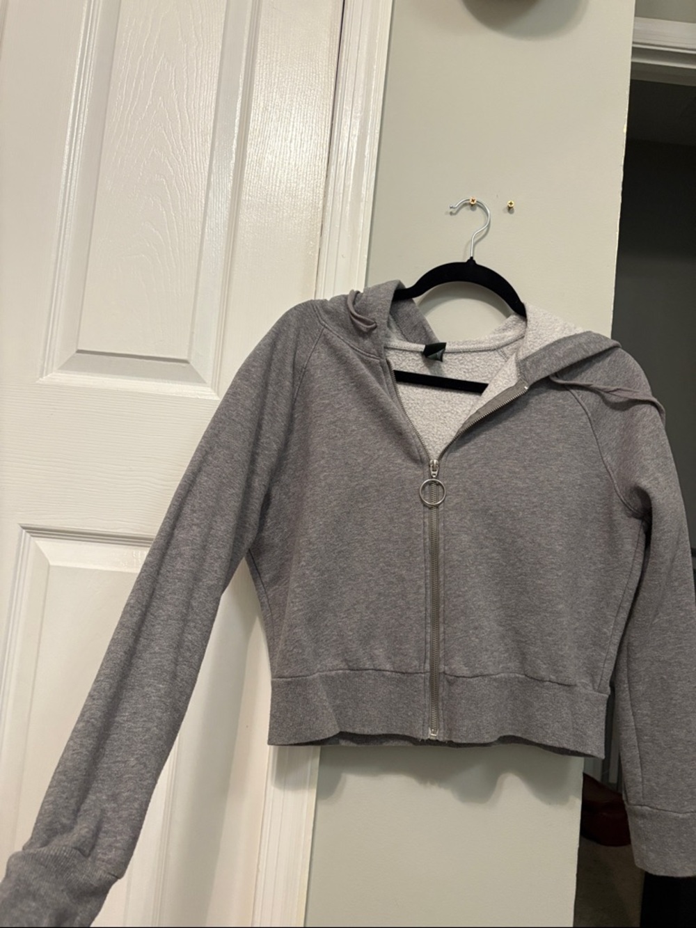 Grey Zip-Up Hoodie with Ring Pull